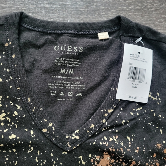 Guess Kearny Paint Splatter Short Sleeves V Neck T Shirt Tee Cotton M - Picture 5 of 7